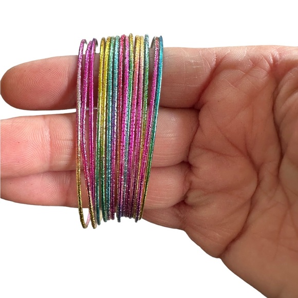 Multicolored Thin Bangle Bracelet 15 Piece Set - Picture 2 of 8
